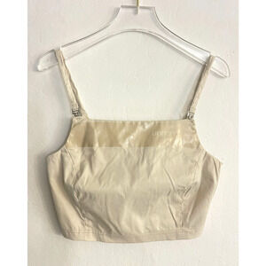 Emanuel Ungaro Paris Vintage Tank Top XS Beige Y2K Stretch Crop Shirt Spellout